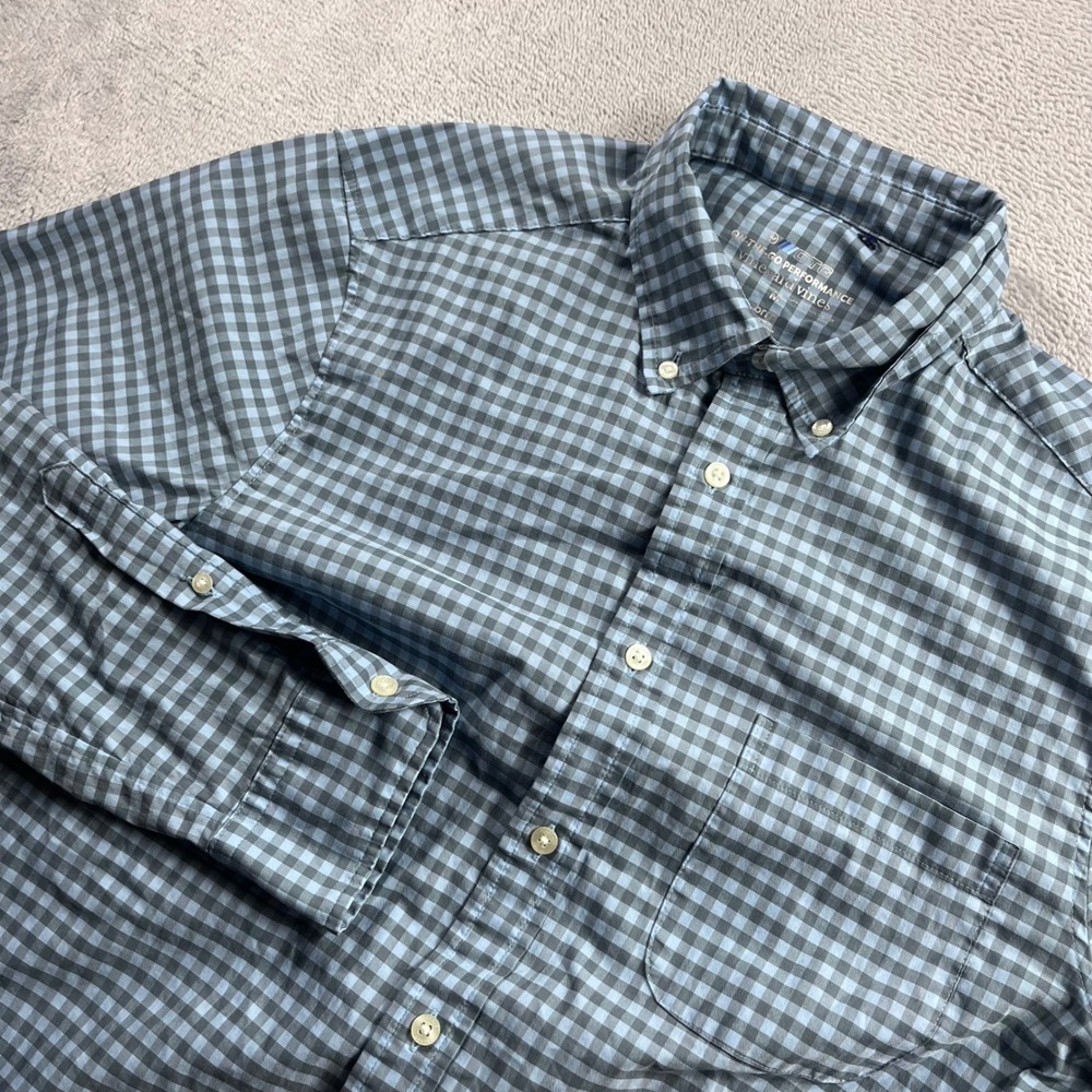 Vineyard Vines On-The-Go Performance Gingham Shirt Mens Medium Blue Grey brrrº